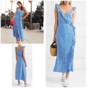 EUC Madewell Ruffled Wrap Mini Daisy Floral Tassel Trim Sash Belt Maxi Dress 4‌‍